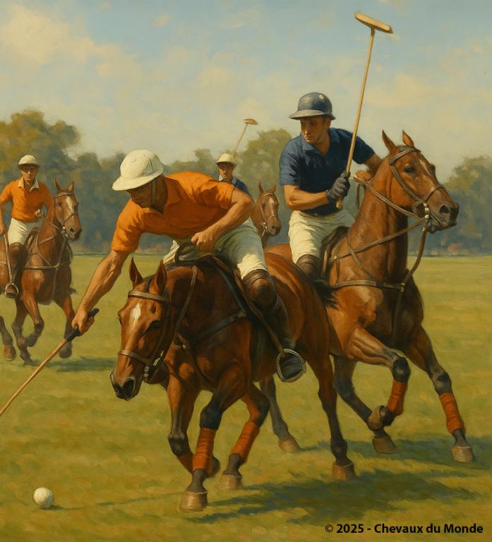 Match de polo en Argentine avec des cavaliers en action sur leurs chevaux.