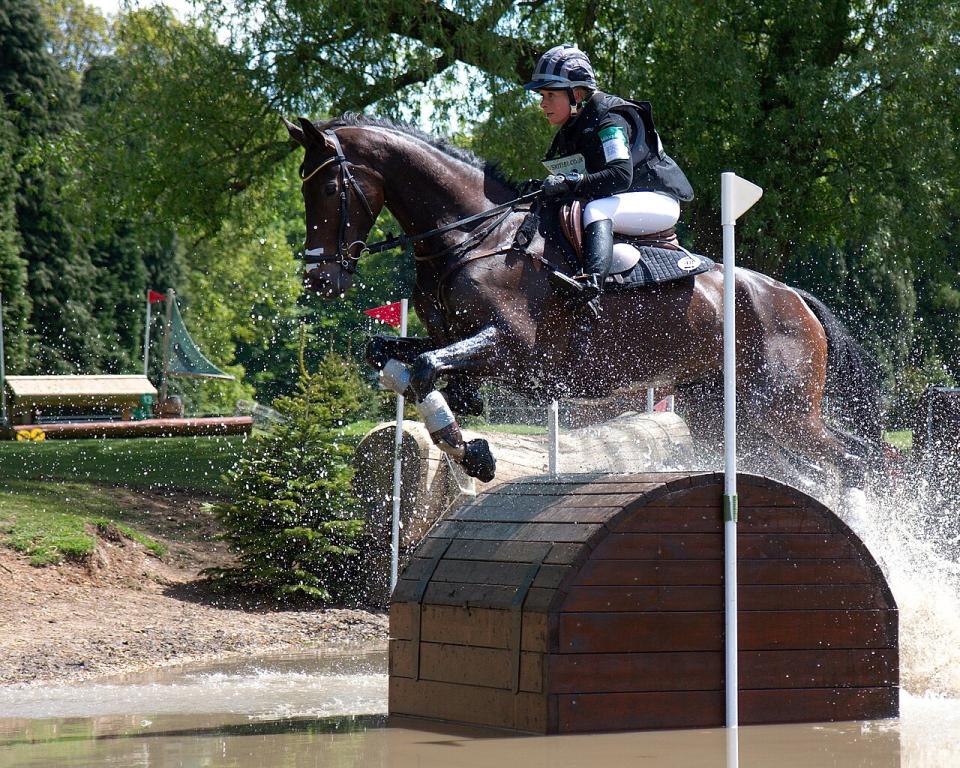 Bettina Hoy et Designer 10 au Treasure Chests, pendant le cross du CIC*** au Houghton International Horse Trials de 2013. - CC BY-SA 3.0 - Henry Bucklow/Lazy Photography 